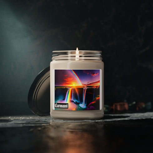 Tropical Forest Soy Candle — 9oz Scented Jar (jungle sunrise label)