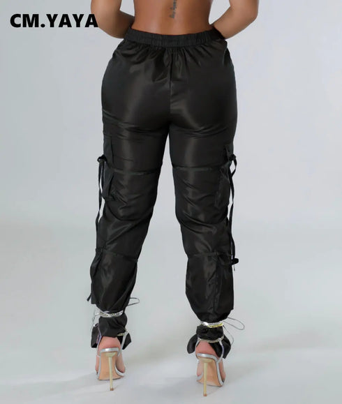 Women Pocket Side Straight Pants .