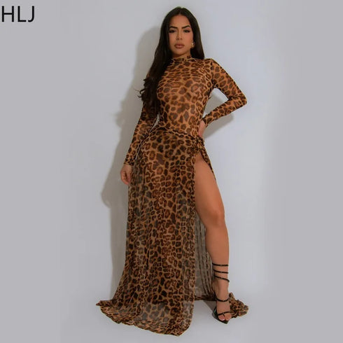 Women Sexy Leopard Long Dresses.