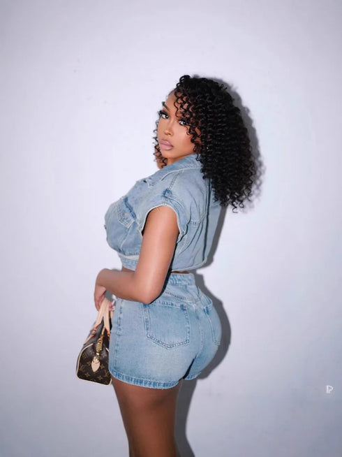 Women's Set Short Sleeve Jackets Tops and Shorts Jeans 2025 Summer.