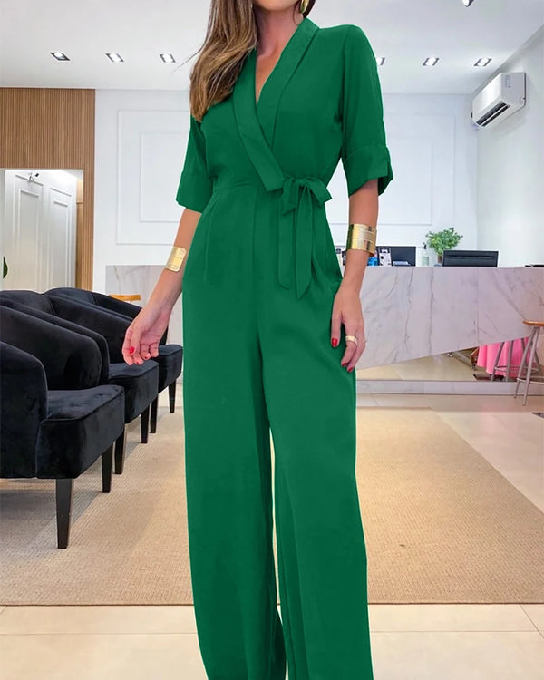 Women's V-neck Half Sleeve Jumpsuits.