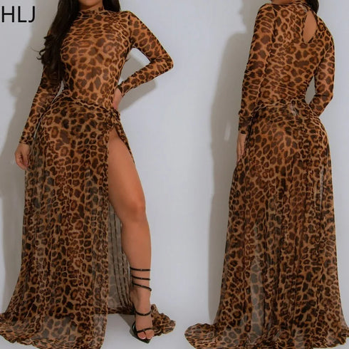 Women Sexy Leopard Long Dresses.