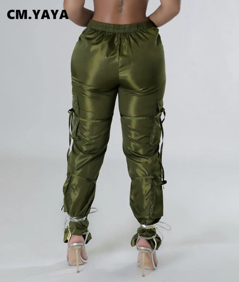Women Pocket Side Straight Pants .